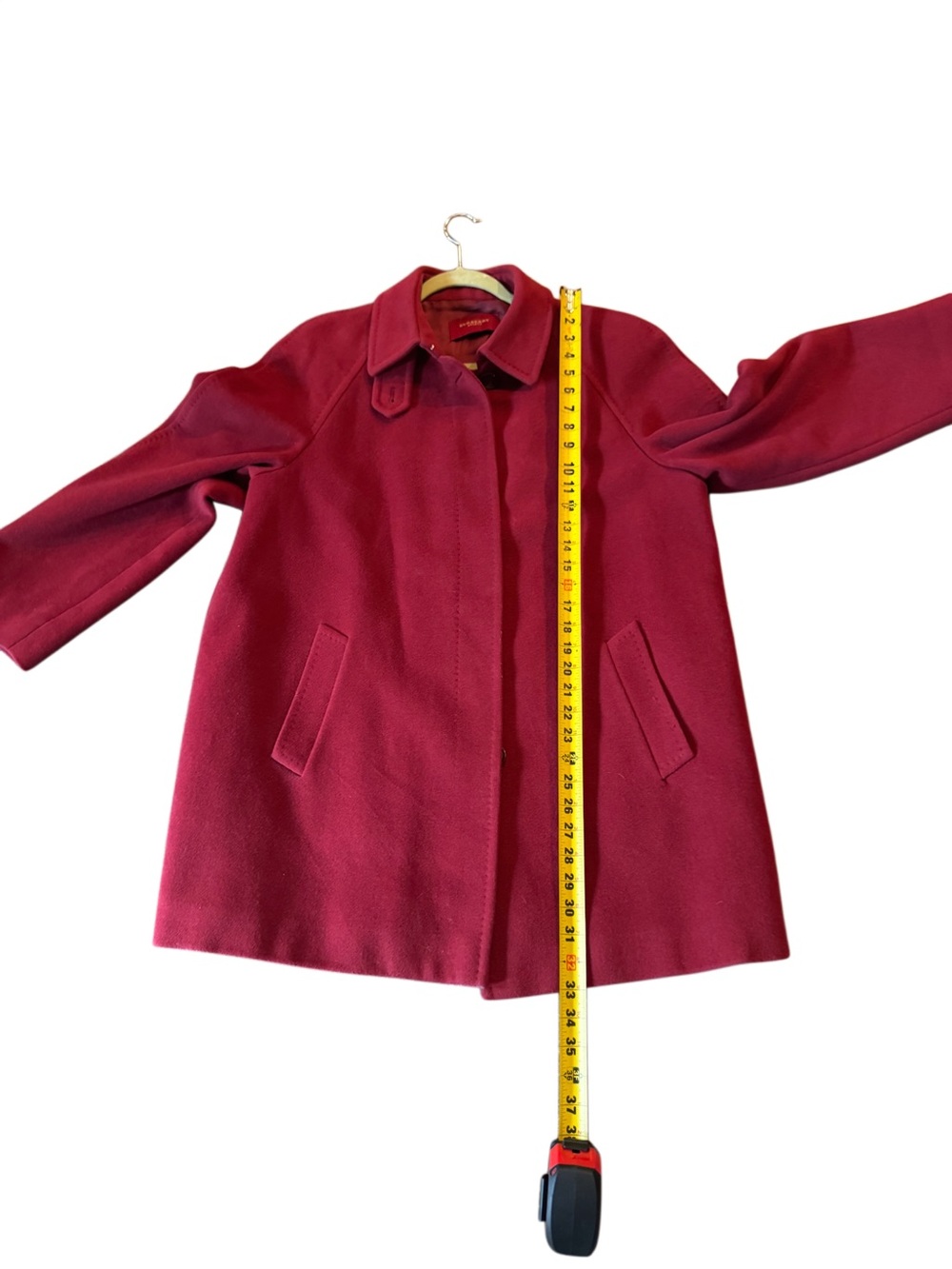 Burberry Red Wool Belted Pea Coat - Picture 13 of 14